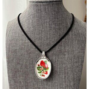 Vintage Avon Jelly Fruit Pendant Necklace: Strawberries silver souvenir spoon